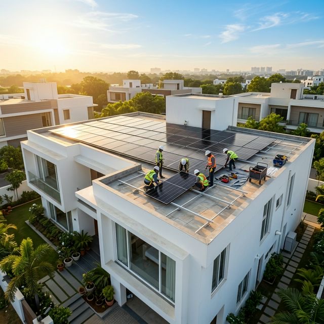 Professional solar panel installation on a modern Indian home rooftop